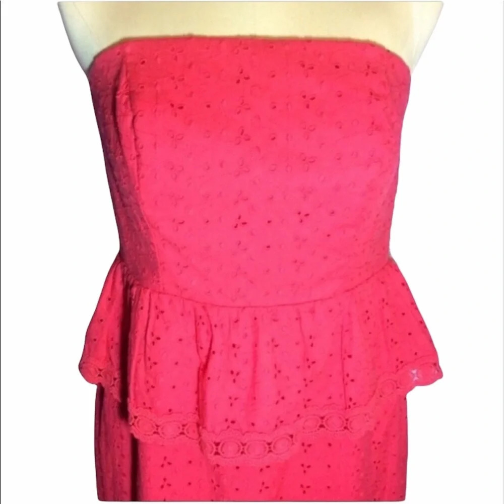 NWT Allen B Strapless Peplum Eyelet Pink Dress 12